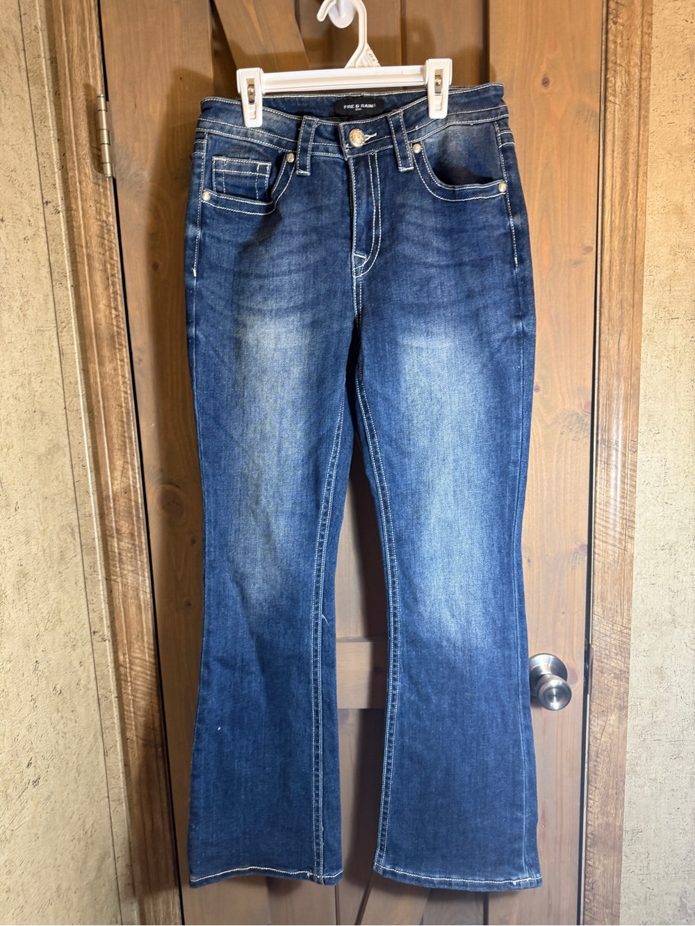 Dark Blue Flare Jeans with Subtle Fading